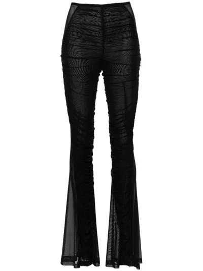 Mugler Ruched Flared Trousers In Black