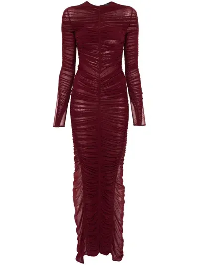 Mugler Ruched Maxi Dress In Red