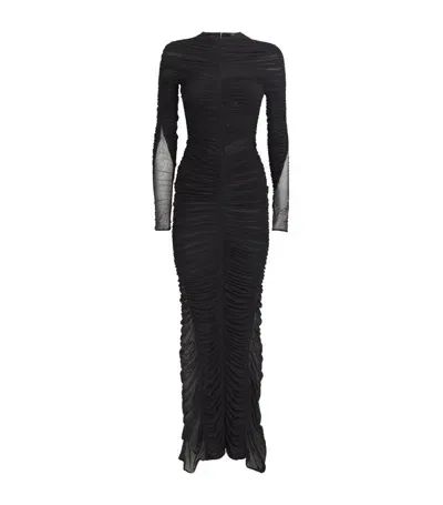 Mugler Ruched Maxi Pencil Dress In Black