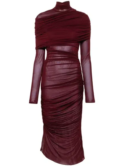 Mugler Ruched Midi Dress In Red