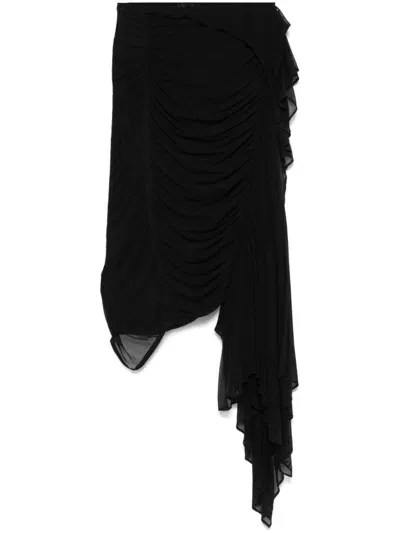 Mugler Ruched Midi Skirt In Black