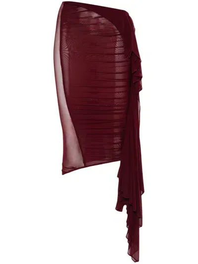 Mugler Ruched Midi Skirt In 3054 Blood Red