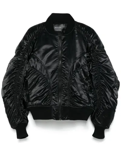 Mugler Satin Bomber Jacket In Black