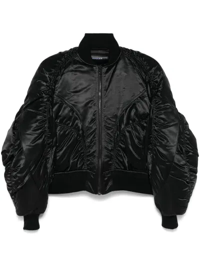 Mugler Satin Bomber Jacket In Black