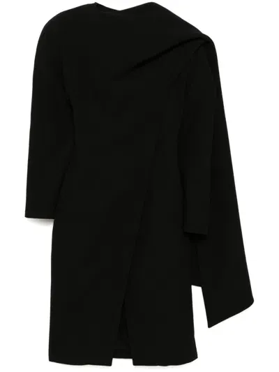 Mugler Scarf Wool Coat In Schwarz