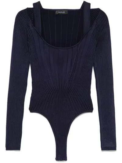 Mugler Scoop-neck Bodysuit In 6028 - Midnight Blueblack