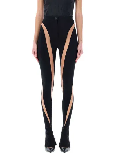 Mugler Sheer Nude Illusion Pants In Black