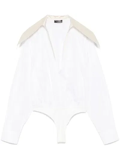 Mugler Spiky Satin Collar Bodysuit In White