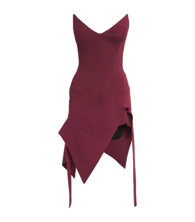 Mugler Strapless Asymmetric Mini Dress In Bordeaux