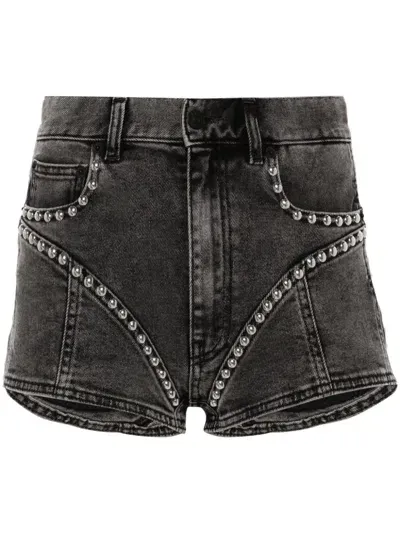 Mugler Stud-detailed Denim Minishorts In 灰色