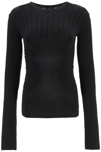 Mugler Top In Maglia A Costine In Black