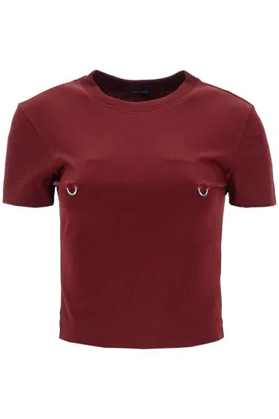 Mugler Cropped T-shirt With Piercing In Red