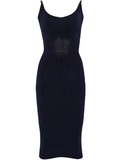 Mugler V-neck Midi Dress In Blue