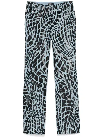 Mugler Velvet-print Straight-leg Jean In Blue