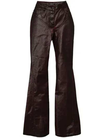 Mugler Waxed Flared Jeans In Red