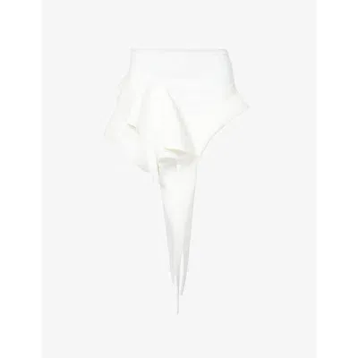 Mugler Womens Warm White Asymmetric-hem Slim-fit Stretch-woven Mini Skirt