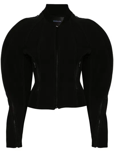 Mugler Zipped Sculpted Sleeves Jacket In Black