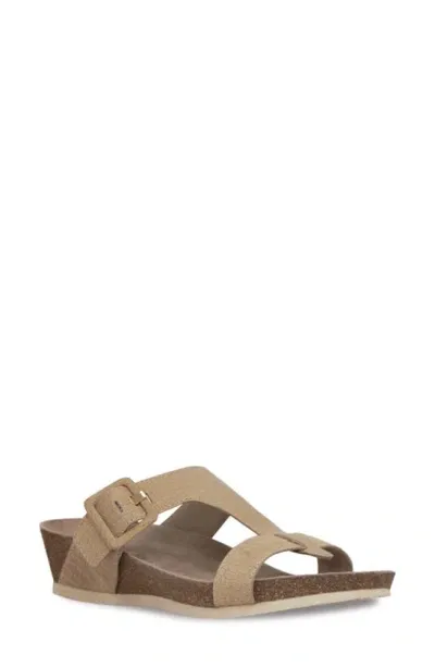 Munro Ronda T-strap Wedge Slide Sandal In Tan