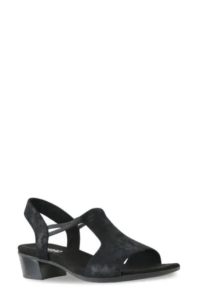 Munro Susan T-strap Sandal In Black Shimmer Suede