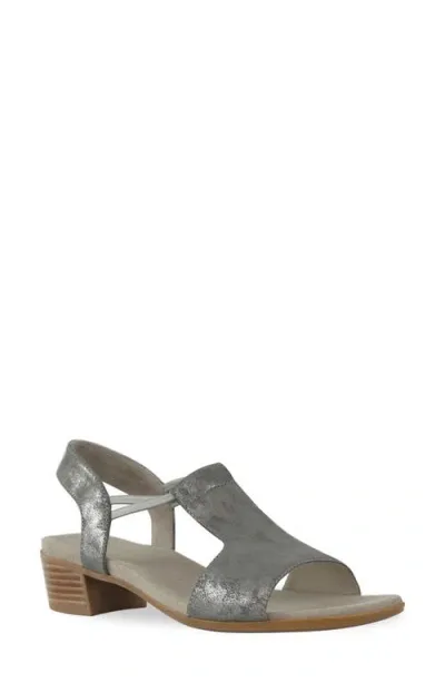 Munro Susan T-strap Sandal In Gunmetal Metallic Suede