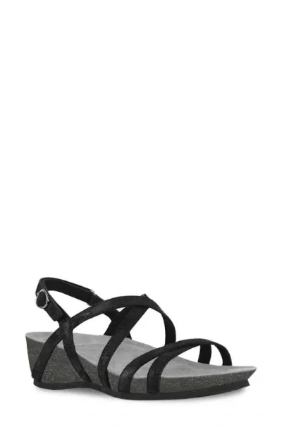 Munro Tarifa Strappy Wedge Sandal In Black Stardust