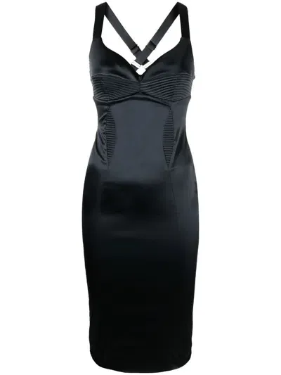 Murmur Satin-finish Midi Dress In Black