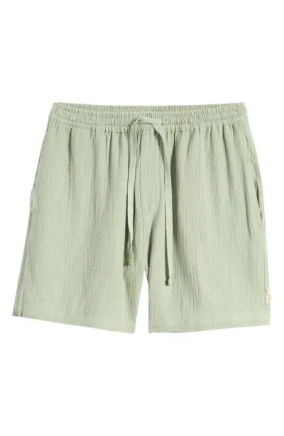 Museum Of Peace And Quiet Museum Of Peace & Quiet Wordmark Cotton Muslin Drawstring Shorts In Sage