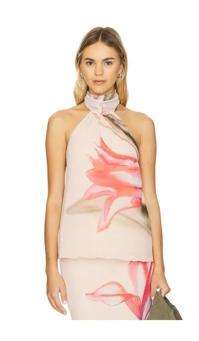 Musier Paris Pauline Halter Top In Nude With Rose Print