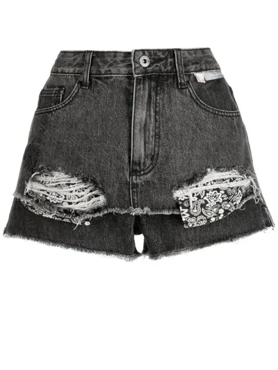 Musium Div. Distressed Denim Shorts In Schwarz