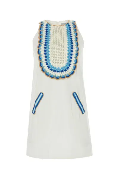 My Beachy Side Sleeveless Mini Dress With Hand Crochet Trim In Ivory