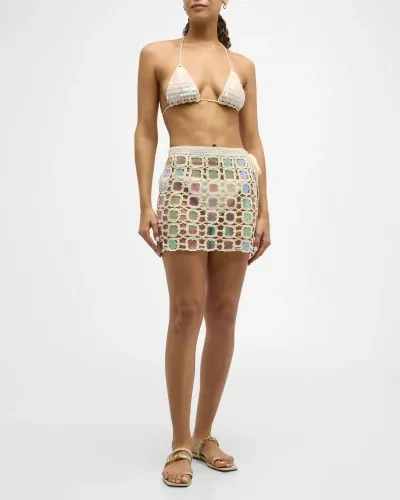 My Beachy Side Hand Crochet Sequin Mini Skirt In Ivory