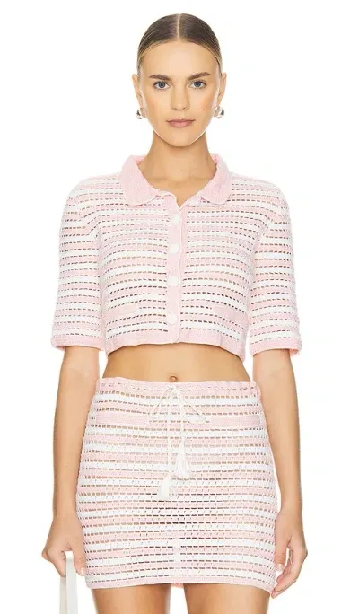 My Beachy Side X Revolve Crochet Cropped Cardigan In Pink & White