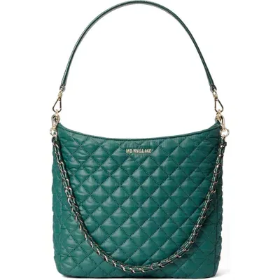 Mz Wallace Crosby Quilted Nylon Hobo Bag In Emerald/gold