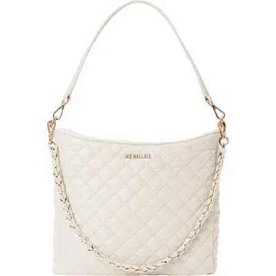 Mz Wallace Crosby Quilted Nylon Hobo Bag In Sandshell/light Gold