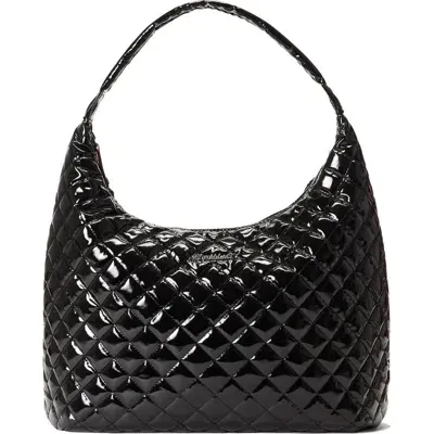 Mz Wallace Large Metro Deluxe Quilted Nylon Shoulder Bag In Black Lacquer/matte Black