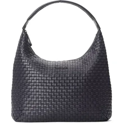 Mz Wallace Large Woven Shoulder Bag In Black/matte Black