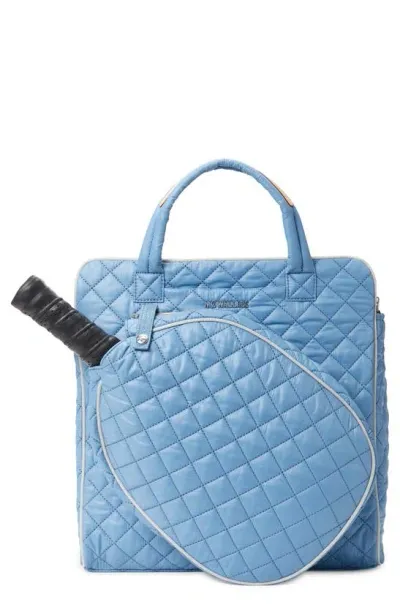 Mz Wallace Pickleball Quilted Nylon Tote In Cornflower/pebble Liquid/silver