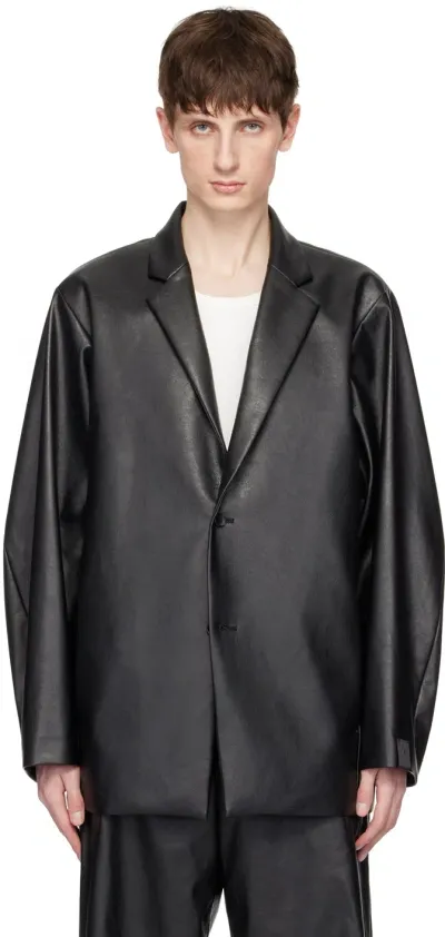 N.hoolywood Black Padded Shoulder Faux-leather Blazer