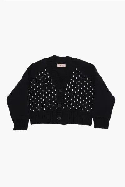 N°21 All-over Jewels V-neck Cardigan In Black