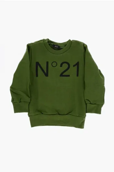 N°21 Brushed Cotton Crew-neck Sweatshirt With Printed Logo In Green