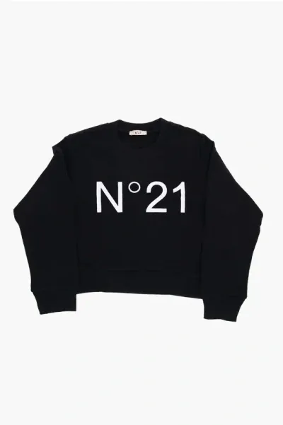 N°21 Brushed Cotton Crew-neck Sweatshirt With Printed Logo In Black