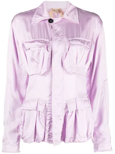 N°21 Cargo-pocket Satin Shirt In Purple