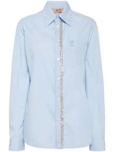 N°21 Crystal-embellished Poplin Shirt In Blue