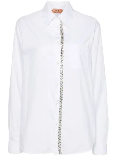 N°21 Rhinestone-embellished Cotton Shirt In White