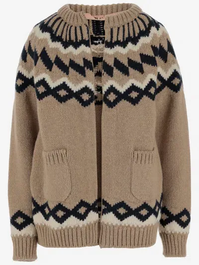 N°21 Fair Isle Wool Cardigan With Geometric Pattern In Red