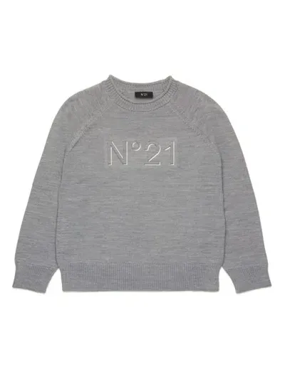 N°21 Kids' Logo-embossed Crew-neck Jumper In Grey