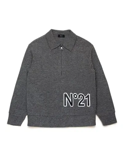 N°21 Kids' Logo-embossed Polo Top In Grey