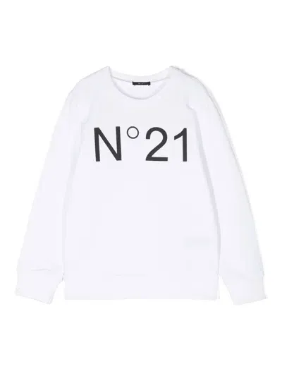 N°21 Kids' Logo-print Crew-neck Sweatshirt In White