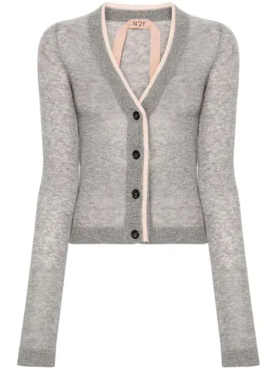 N°21 Picot-trim V-neck Cardigan In Grey