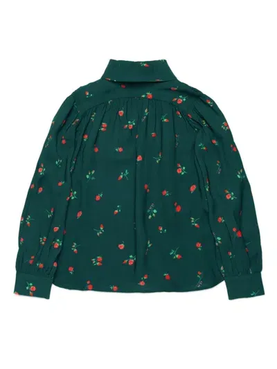 N°21 Kids' Rose-print Roll-neck Blouse In Green